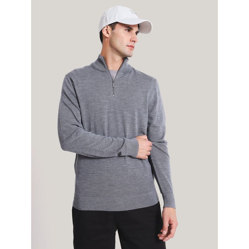 CALVIN KLEIN - Sweater con Cierre Merino Quarter Gris Calvin Klein