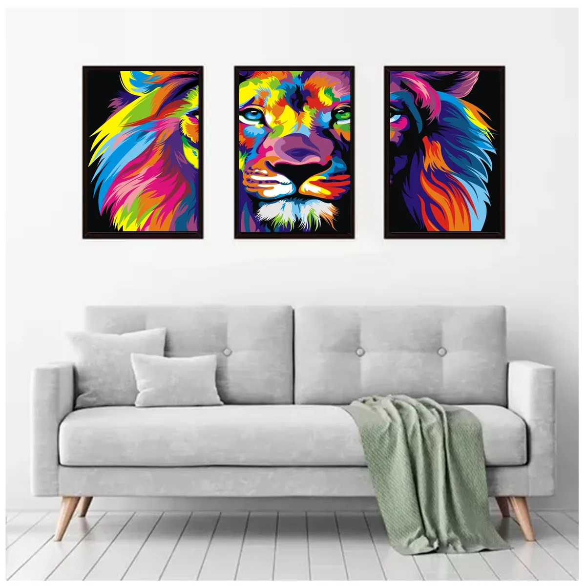 GENERICO - Cuadros Decorativos  León Colores Pack X 3 Uds 35x50 Cm C/u