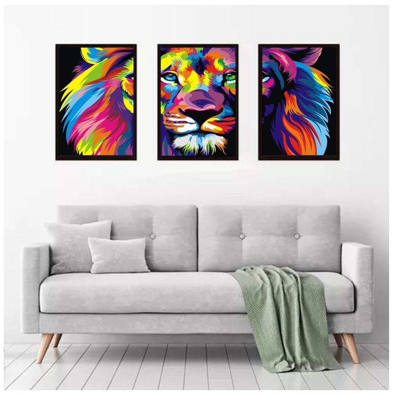GENERICO - Cuadros Decorativos  León Colores Pack X 3 Uds 35x50 Cm C/u