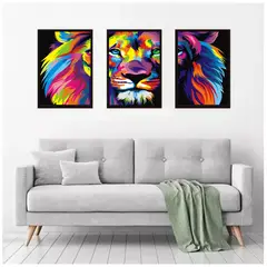 GENERICO - Cuadros Decorativos León Colores Pack X 3 Uds 35x50 Cm C/u