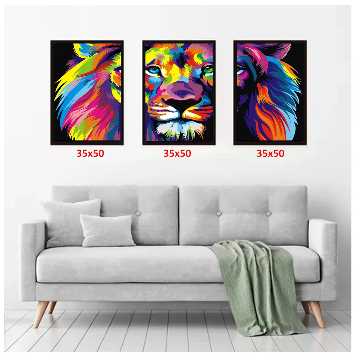 GENERICO - Cuadros Decorativos  León Colores Pack X 3 Uds 35x50 Cm C/u