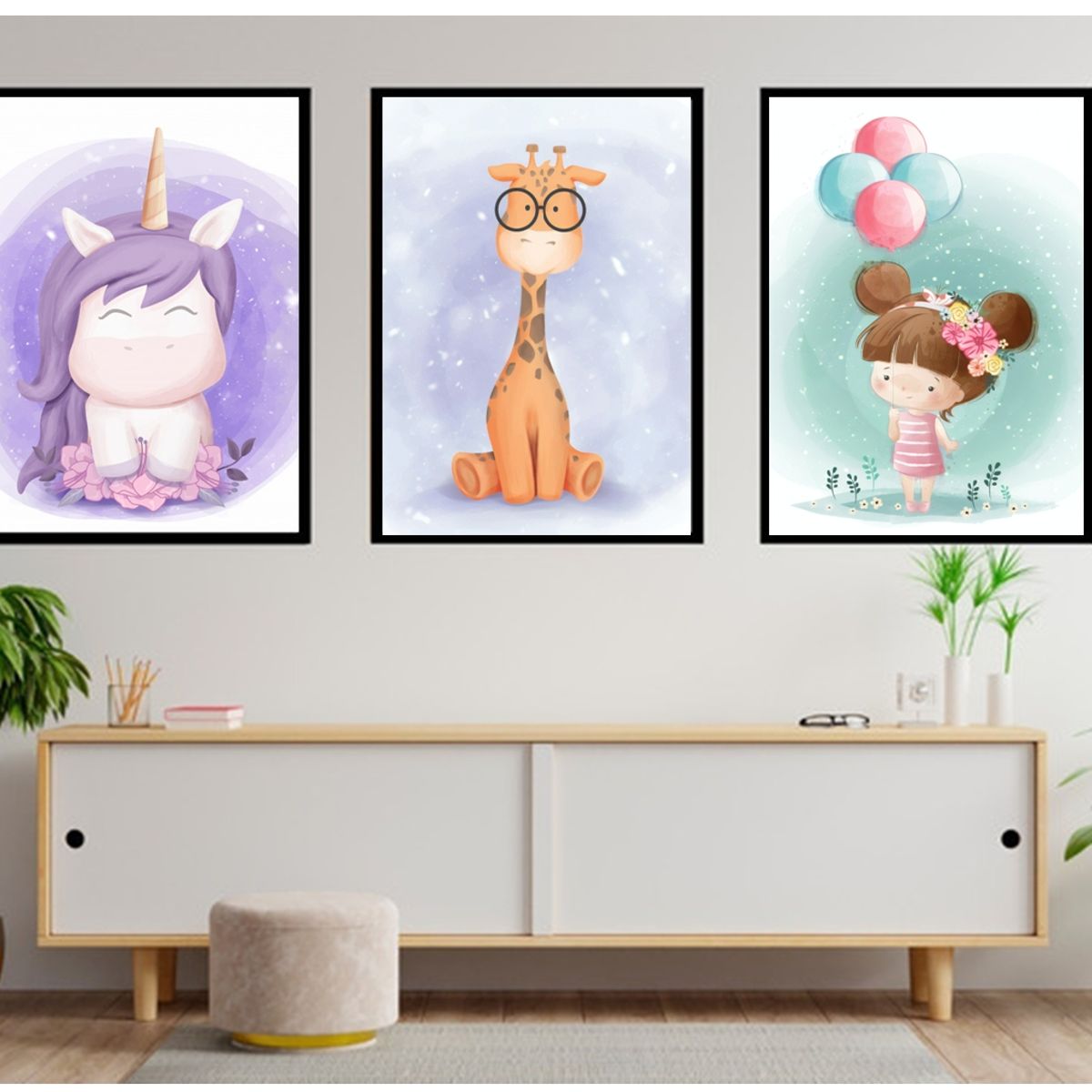 GENERICO - Cuadros Decorativos Para Niña De Unicornio Pack X 3 Uds 35x50 Cm C/u