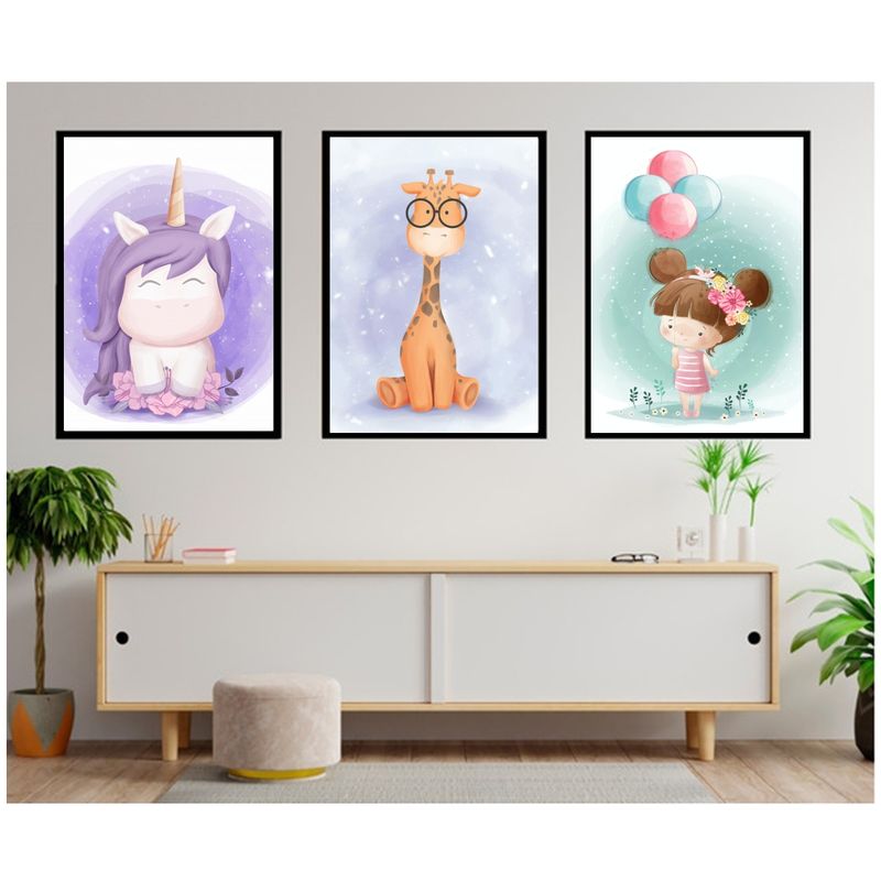 GENERICO - Cuadros Decorativos Para Niña De Unicornio Pack X 3 Uds 35x50 Cm C/u