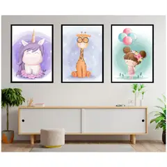 GENERICO - Cuadros Decorativos Para Niña De Unicornio Pack X 3 Uds 35x50 Cm C/u