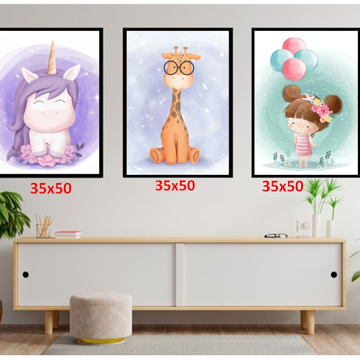 GENERICO - Cuadros Decorativos Para Niña De Unicornio Pack X 3 Uds 35x50 Cm C/u