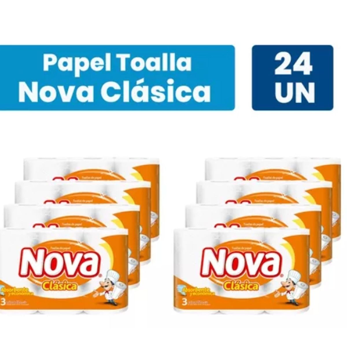 NOVA - Toalla De Papel Nova Clásica 8 Paq De 24 Rollos X12m