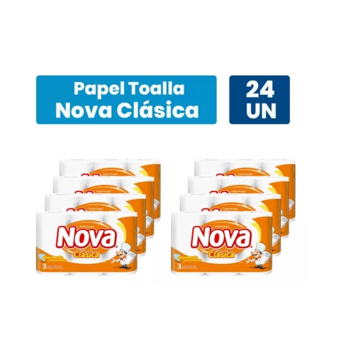 NOVA - Toalla De Papel Nova Clásica 8 Paq De 24 Rollos X12m