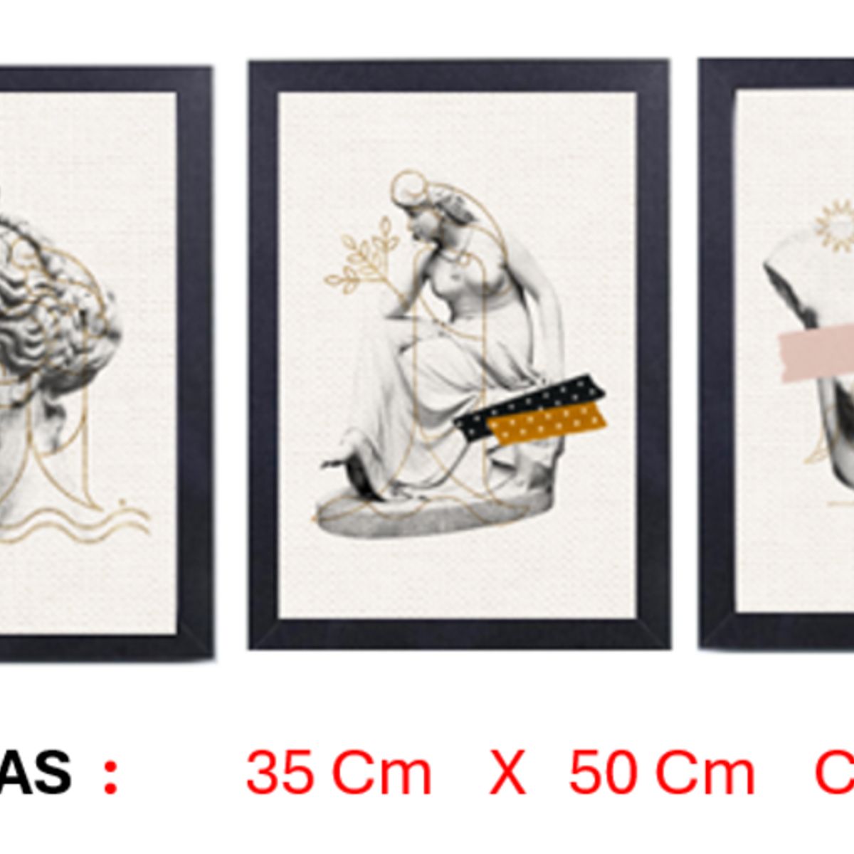 GENERICO - Cuadros  Decorativo Escultura  Mujer Griega Pack X 3 Uds   35cm  X 50cm C/u