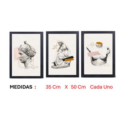 Imagen 2 del producto Cuadros Decorativo Escultura Mujer Griega Pack X 3 Uds  35cm X 50cm C/u