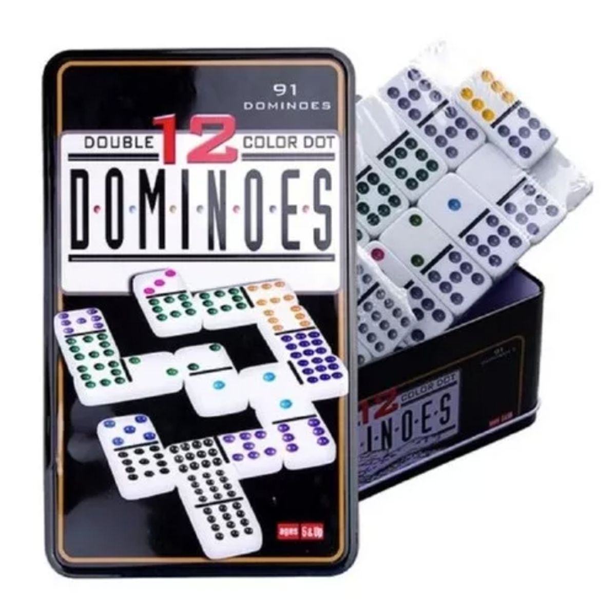 GENERICO - Set De Dominó De Colores Con Estuche Metalico 91 Piezas