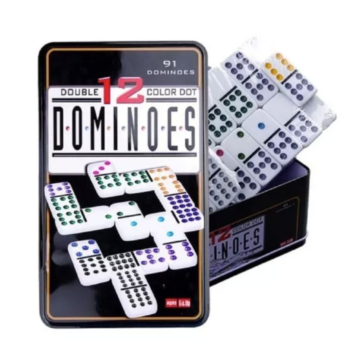 GENERICO - Set De Dominó De Colores Con Estuche Metalico 91 Piezas