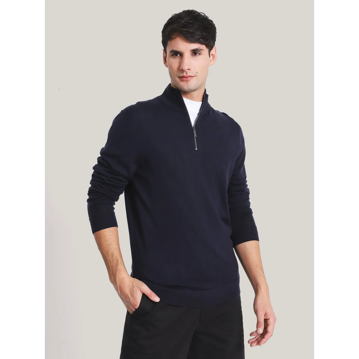 CALVIN KLEIN - Sweater con Cierre Merino Quarter Azul Calvin Klein