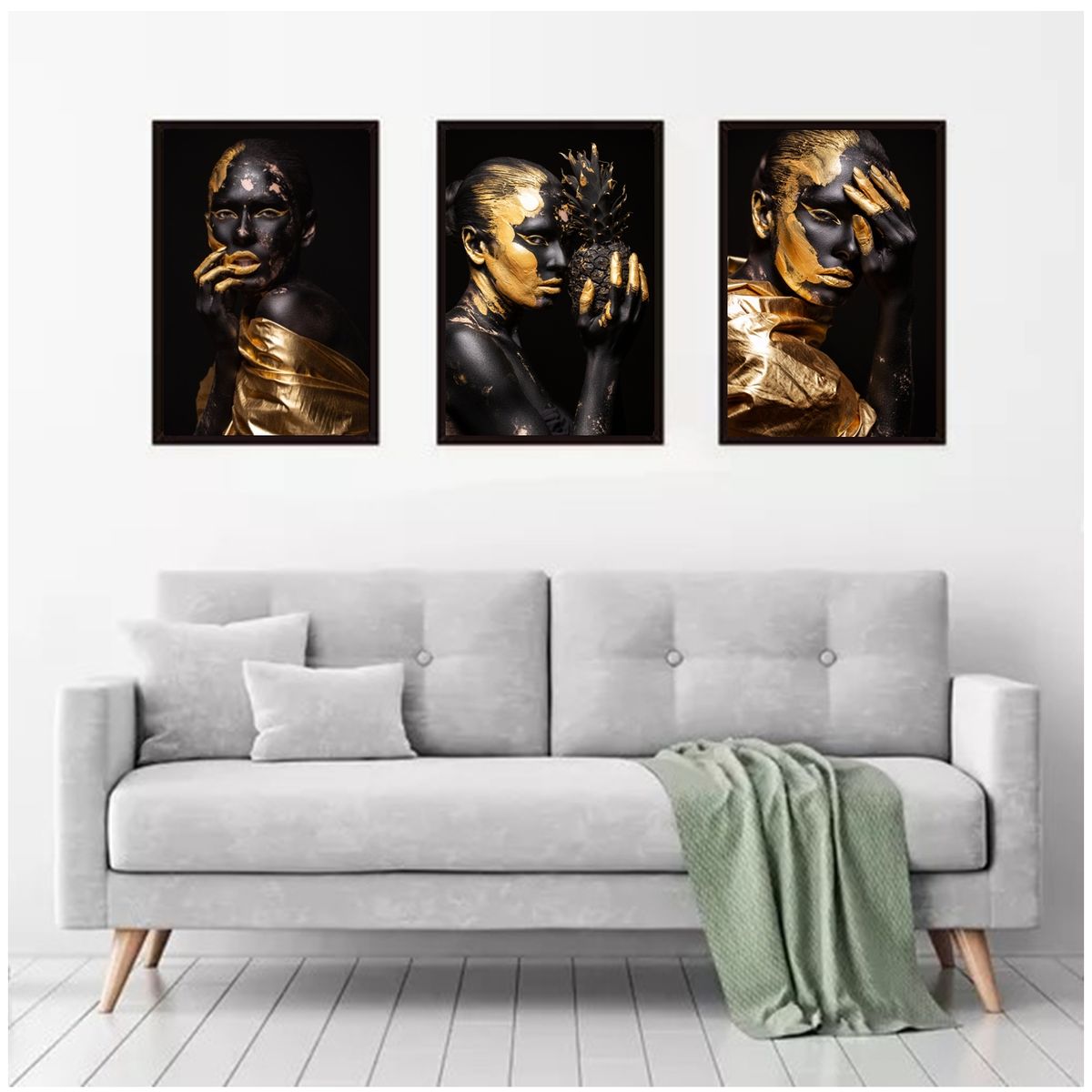 GENERICO - Cuadros Decorativos Chicas Africanas Doradas Pack X 3 Uds 35x50 Cm C/u
