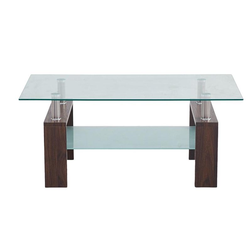 KLIK - Mesa de centro para living rectangular de vidrio y madera oscura KLIK