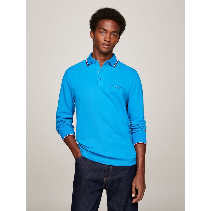 TOMMY HILFIGER - POLO SOLID CON CUELLO RIBETEADO CELESTE TOMMY HILFIGER