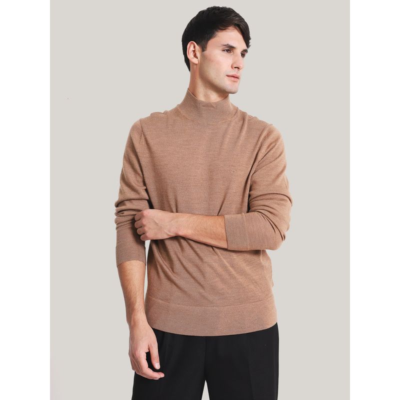 CALVIN KLEIN - Sweater Cuello Alto Merino Mock Café Calvin Klein.