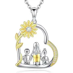 GENERICO - Collar mamá dos hijos girasol plata 925