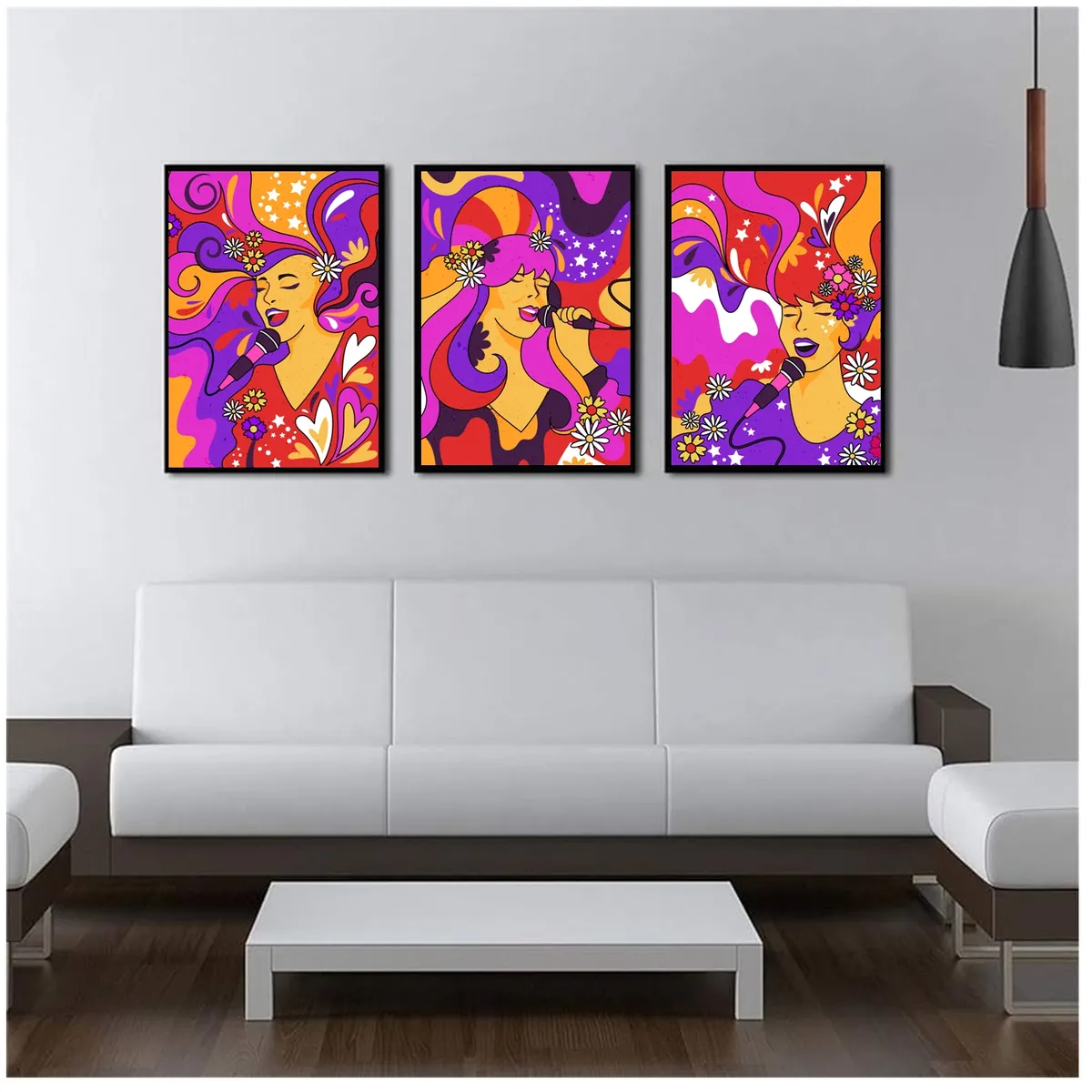 GENERICO - Cuadros Decorativos Arte Psicodélico Cantante  Pack X 3 Uds 35x50 Cm C/u