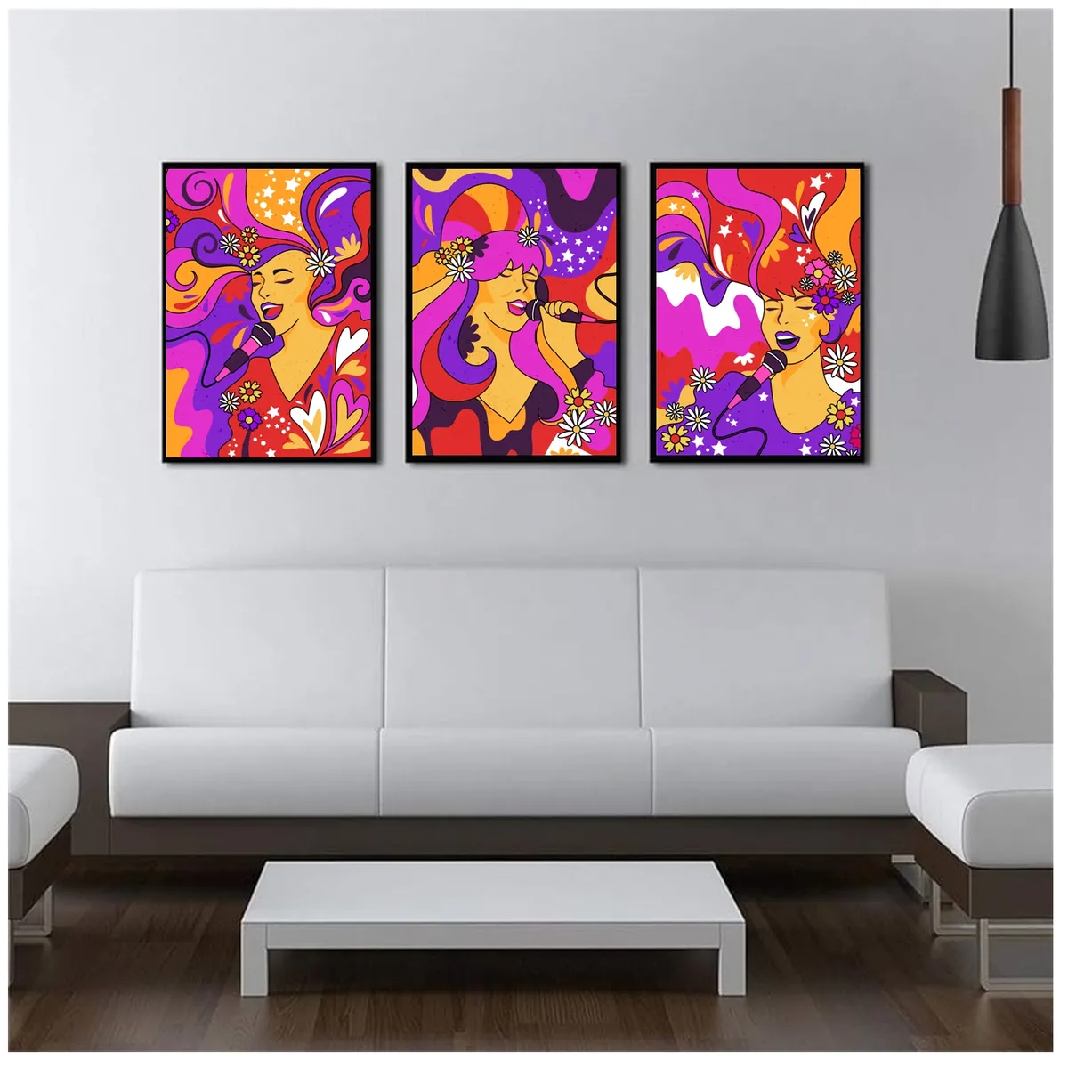 GENERICO - Cuadros Decorativos Arte Psicodélico Cantante  Pack X 3 Uds 35x50 Cm C/u