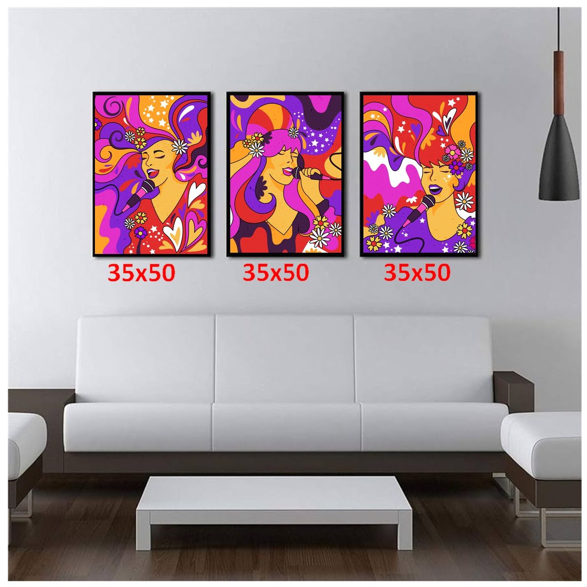 GENERICO - Cuadros Decorativos Arte Psicodélico Cantante  Pack X 3 Uds 35x50 Cm C/u