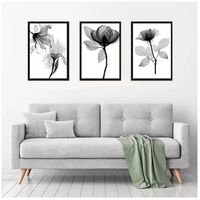 Cuadros Decorativos Rosas Blanco y Negro Pack X 3 Uds. 35x50 Cm C/u