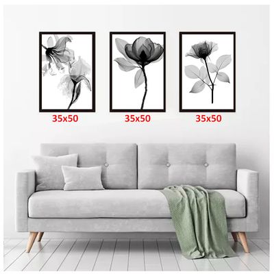 Imagen 2 del producto Cuadros Decorativos Rosas Blanco y Negro Pack X 3 Uds. 35x50 Cm C/u