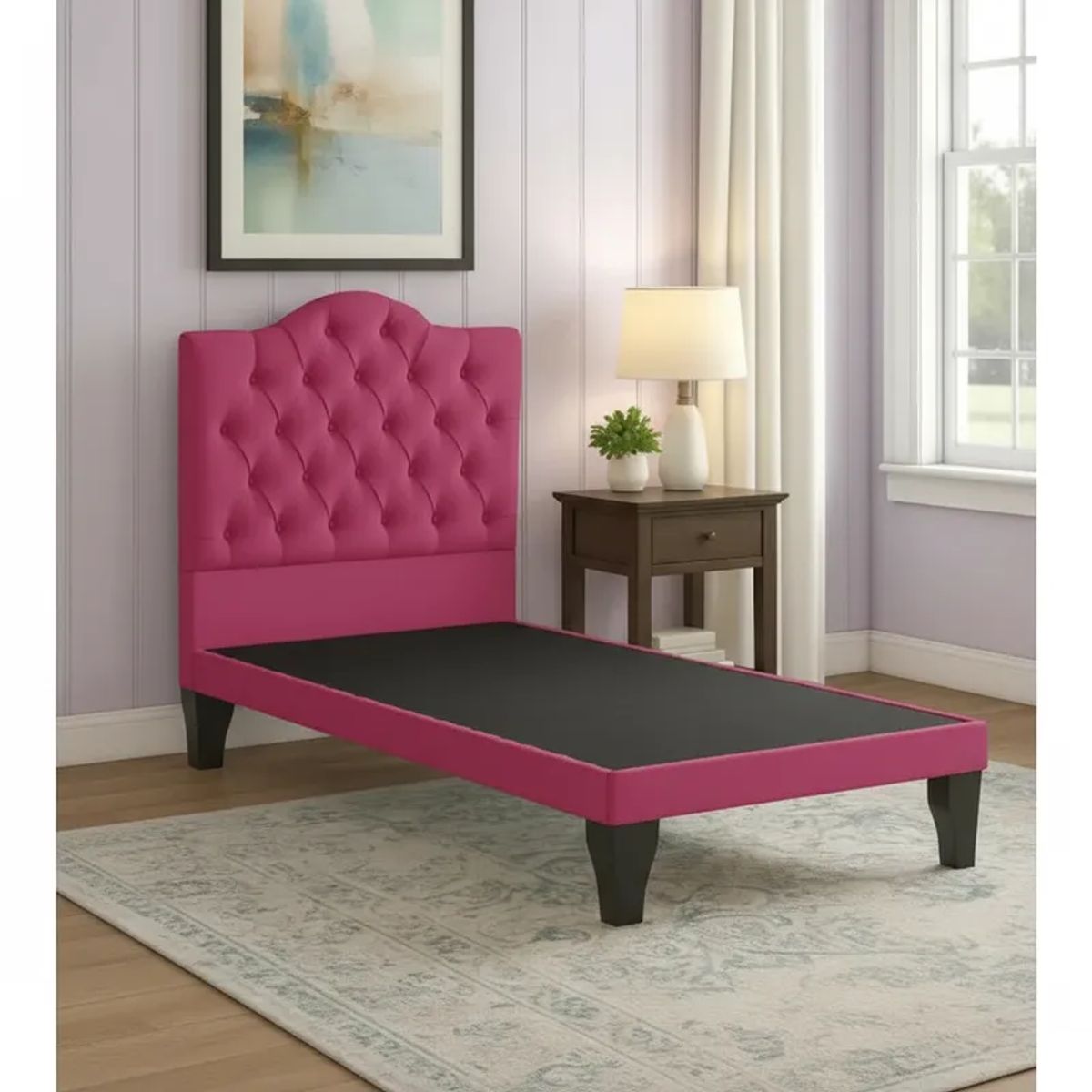 FLOBAL - Cama 1 Plaza Ovalada Incluye Base y Respaldo Fucsia Flobal