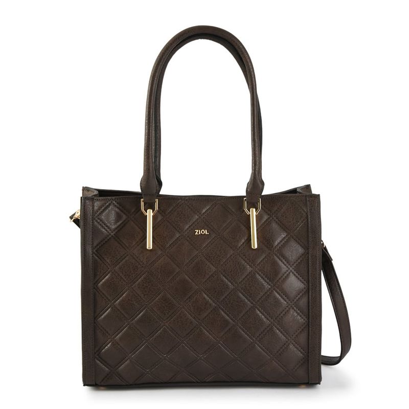 ZIOL - Cartera dos asas tres divisiones mediana milena café oscuro