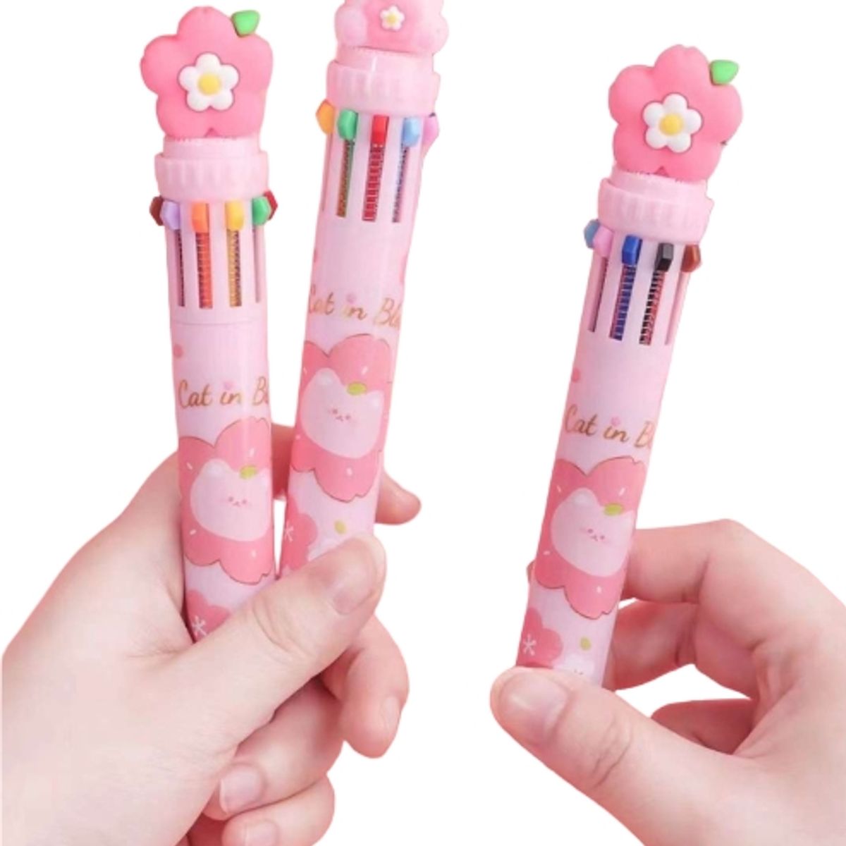 GENERICO - Lápiz Multicolor Pasta 8 Colores Diseño Gatito y Flores