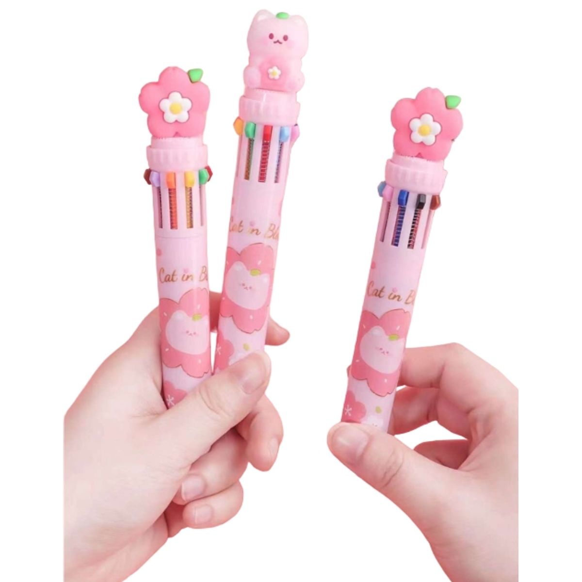 GENERICO - Lápiz Multicolor Pasta 8 Colores Diseño Gatito y Flores