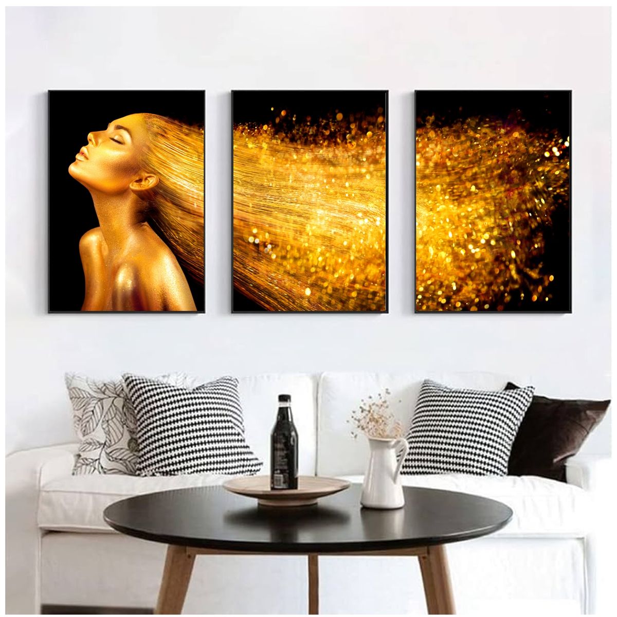 GENERICO - Cuadros Decorativos Mujer Dorada Pack X 3 Uds 35x50 Cm C/u