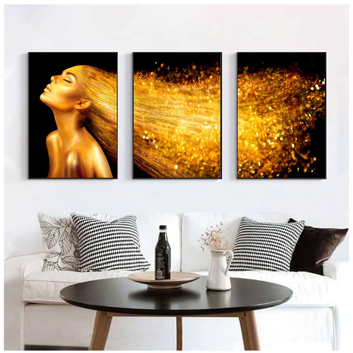 GENERICO - Cuadros Decorativos Mujer Dorada Pack X 3 Uds 35x50 Cm C/u