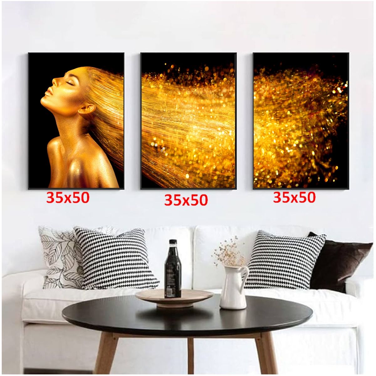 GENERICO - Cuadros Decorativos Mujer Dorada Pack X 3 Uds 35x50 Cm C/u