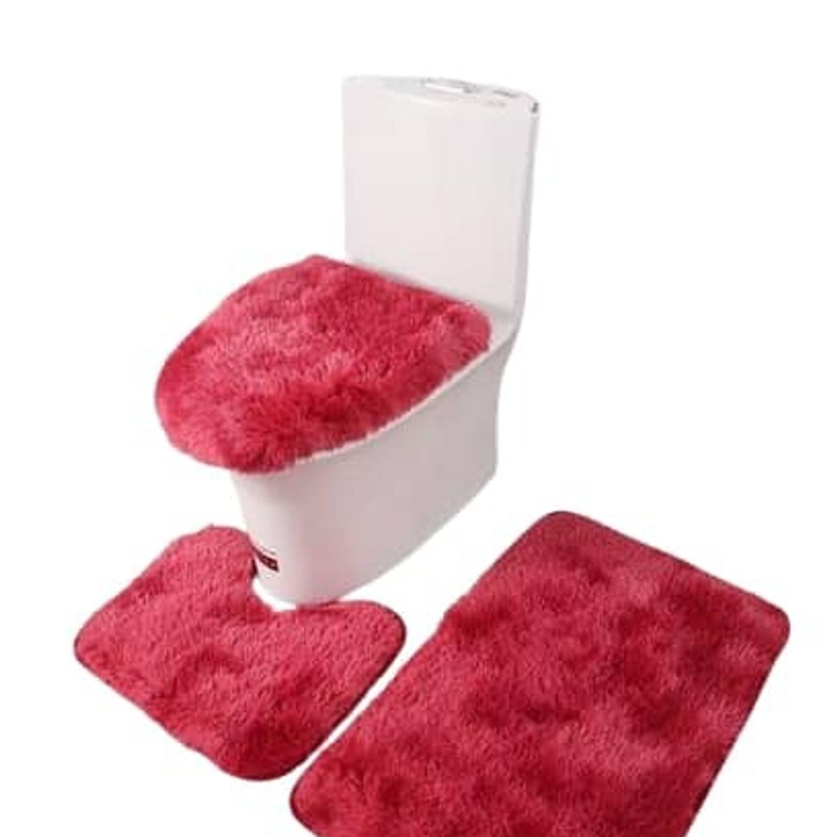 GENERICO - Set de Baño Peludos De Color Rojo Japeado3 Piezas TF