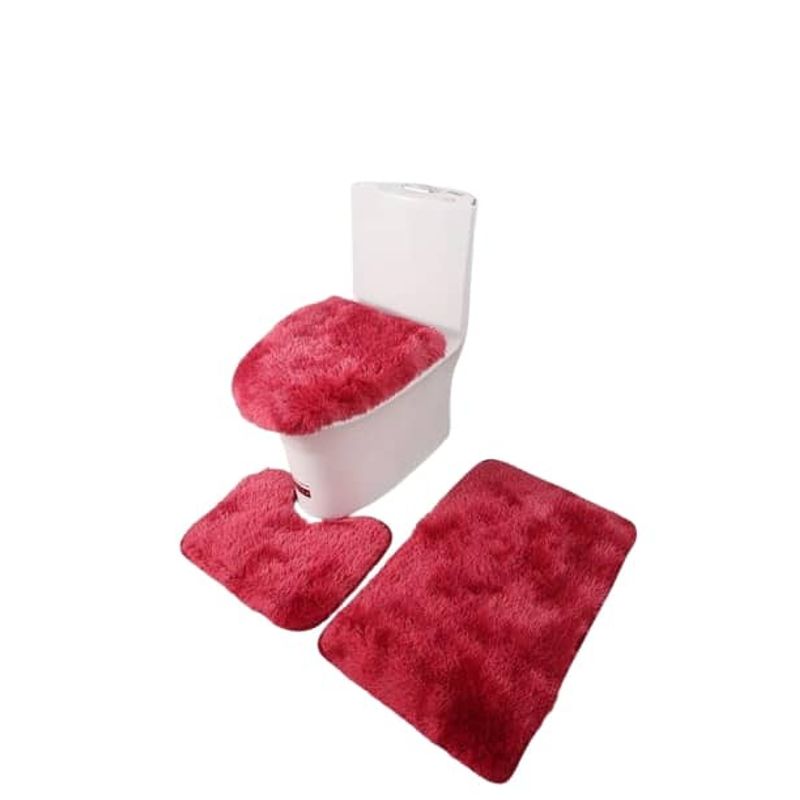 GENERICO - Set de Baño Peludos De Color Rojo Japeado3 Piezas TF