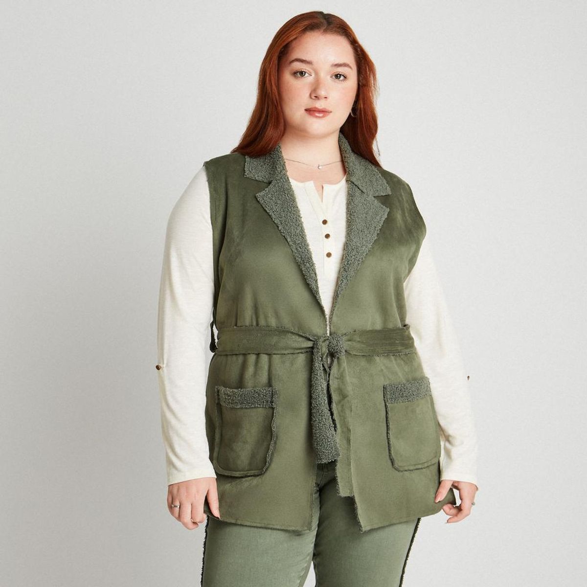 CURVI - Chaqueta Sin Mangas Bonded Forrada Verde Mujer Curvi