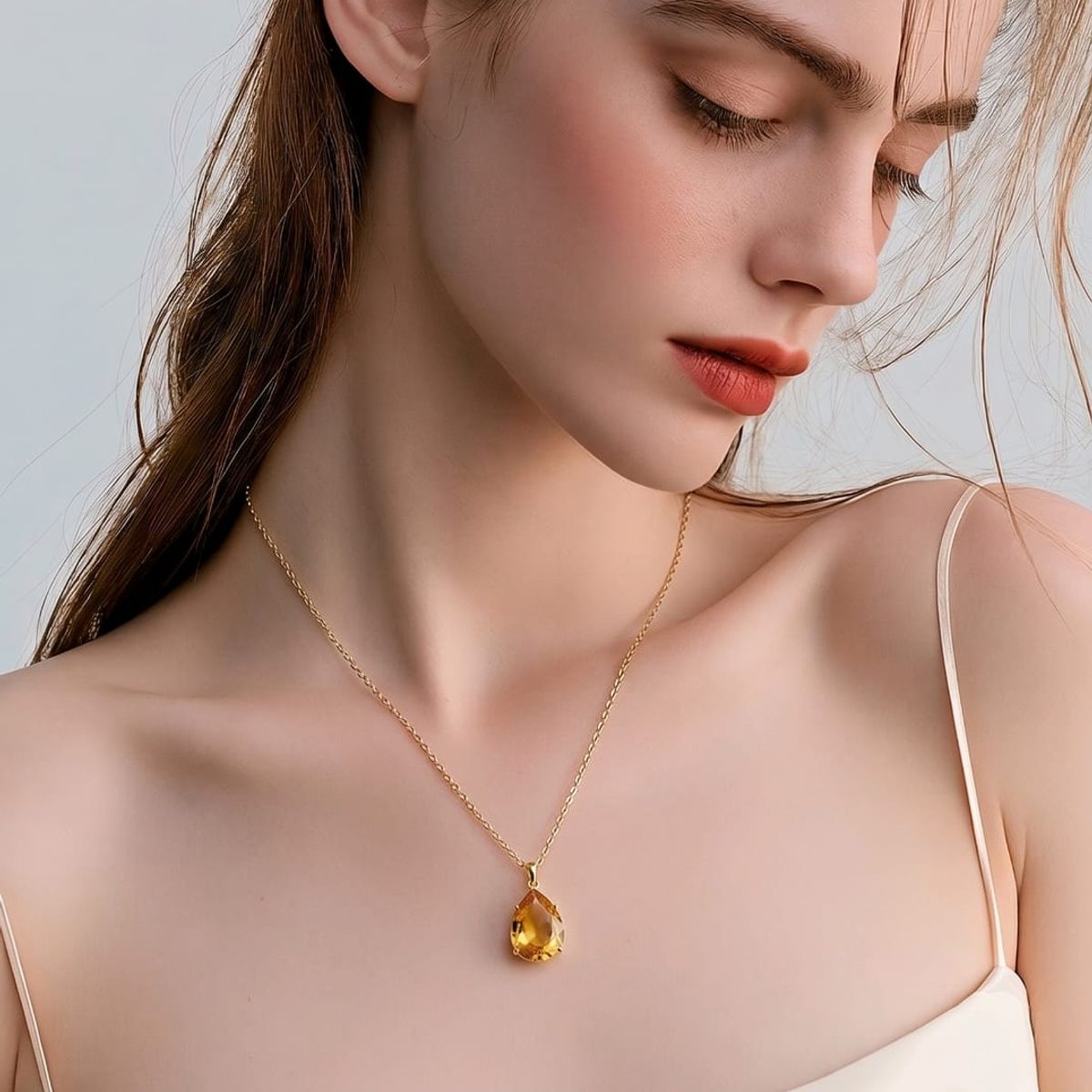 LUXURYJOYAS - Collar Oro 18k Sólido Con Piedra Citrino 12x16 Mm LUXURYJOYASCL