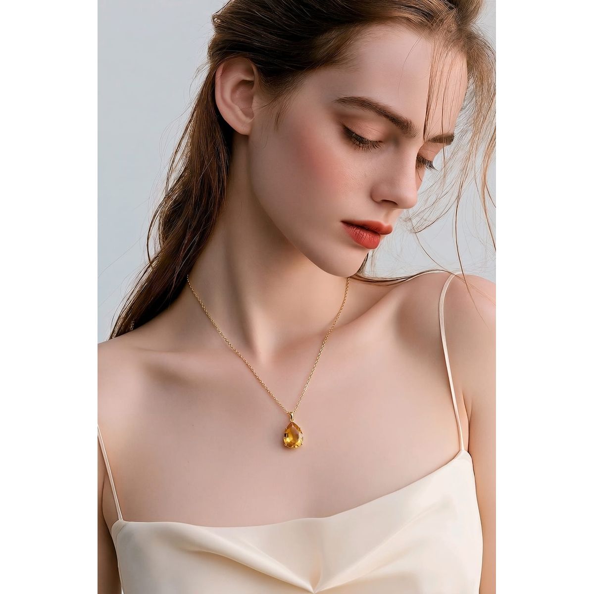 LUXURYJOYAS - Collar Oro 18k Sólido Con Piedra Citrino 12x16 Mm LUXURYJOYASCL