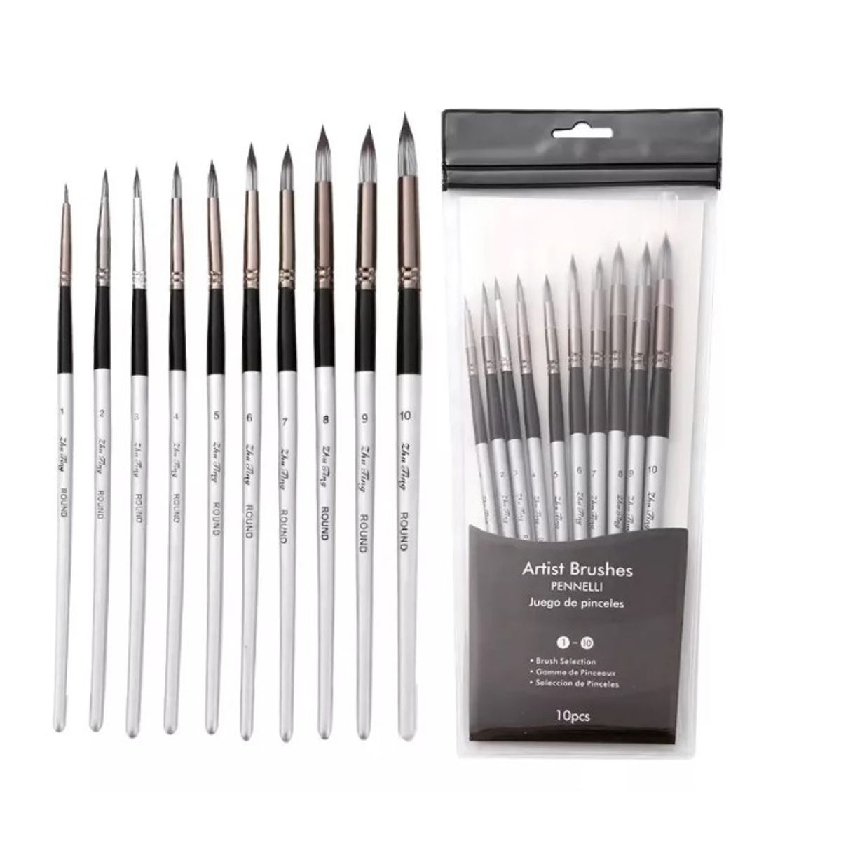 GENERICO - Set 10 Pinceles Punta  Nylon Óleo Acuarela  Profesionales