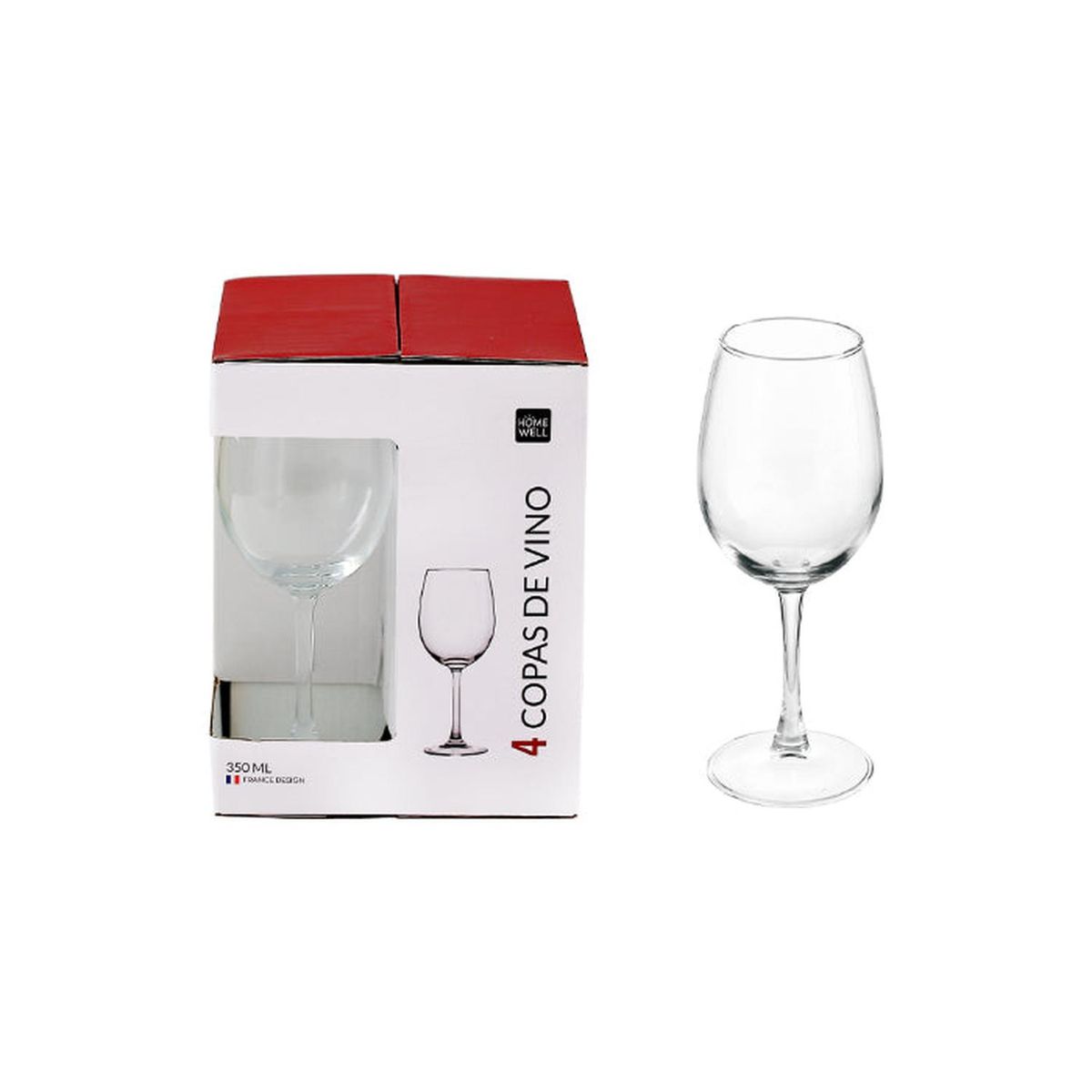 HOMEWELL - Set 4 Copas Vino Vidrio Transparente 350Ml HOMEWELL
