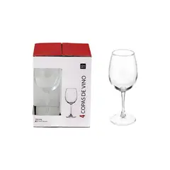 HOMEWELL - Set 4 Copas Vino Vidrio Transparente 350Ml
