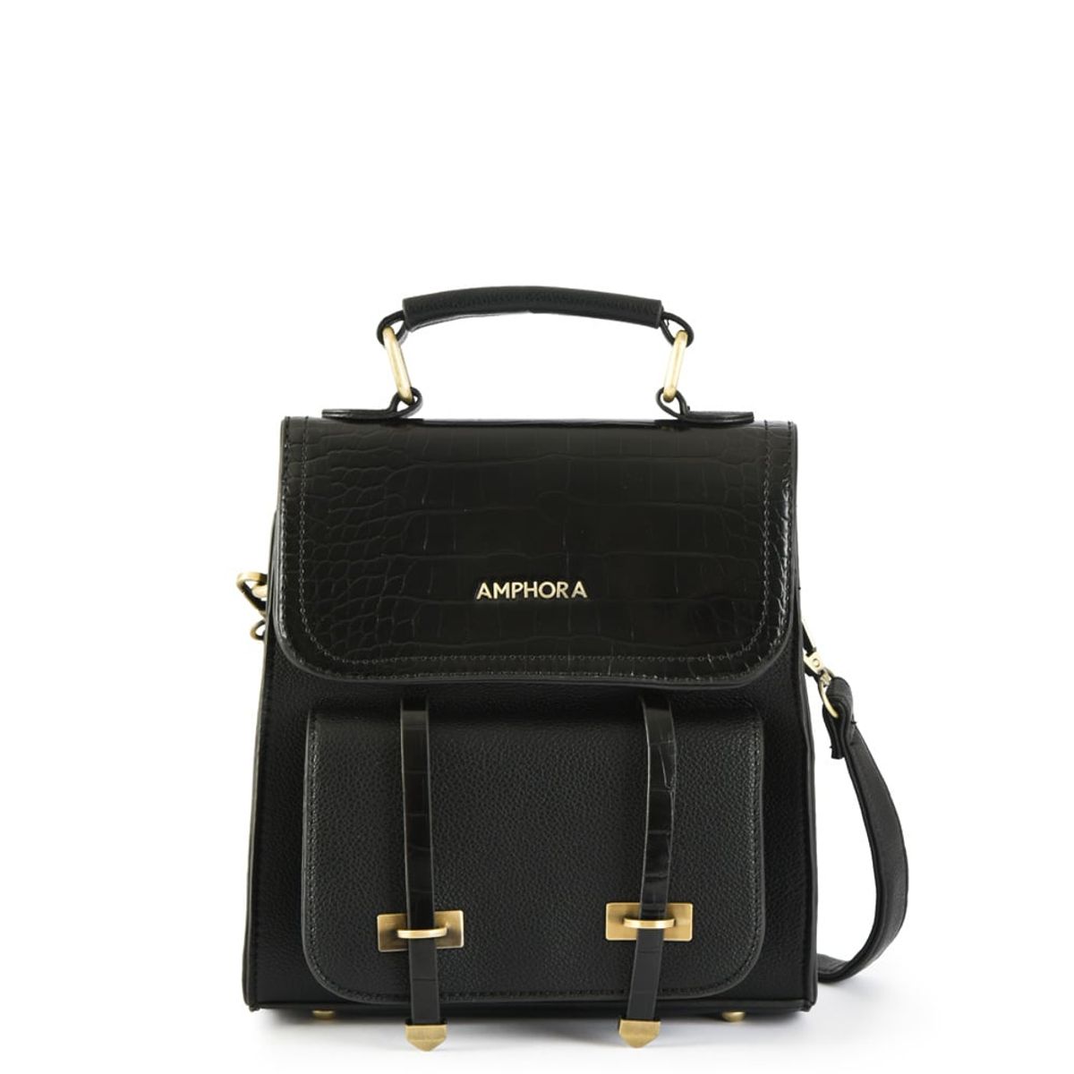 AMPHORA - Mochila con tapa kelly pequeña negro especial