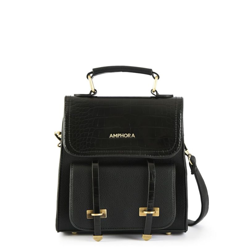 AMPHORA - Mochila Con Tapa Pequeña Kelly Negro Especial