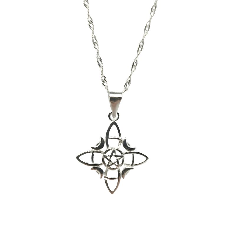 GENERICO - Collar Amuleto de Plata Nudo de Bruja Luna y Estrella  Plata Italiana