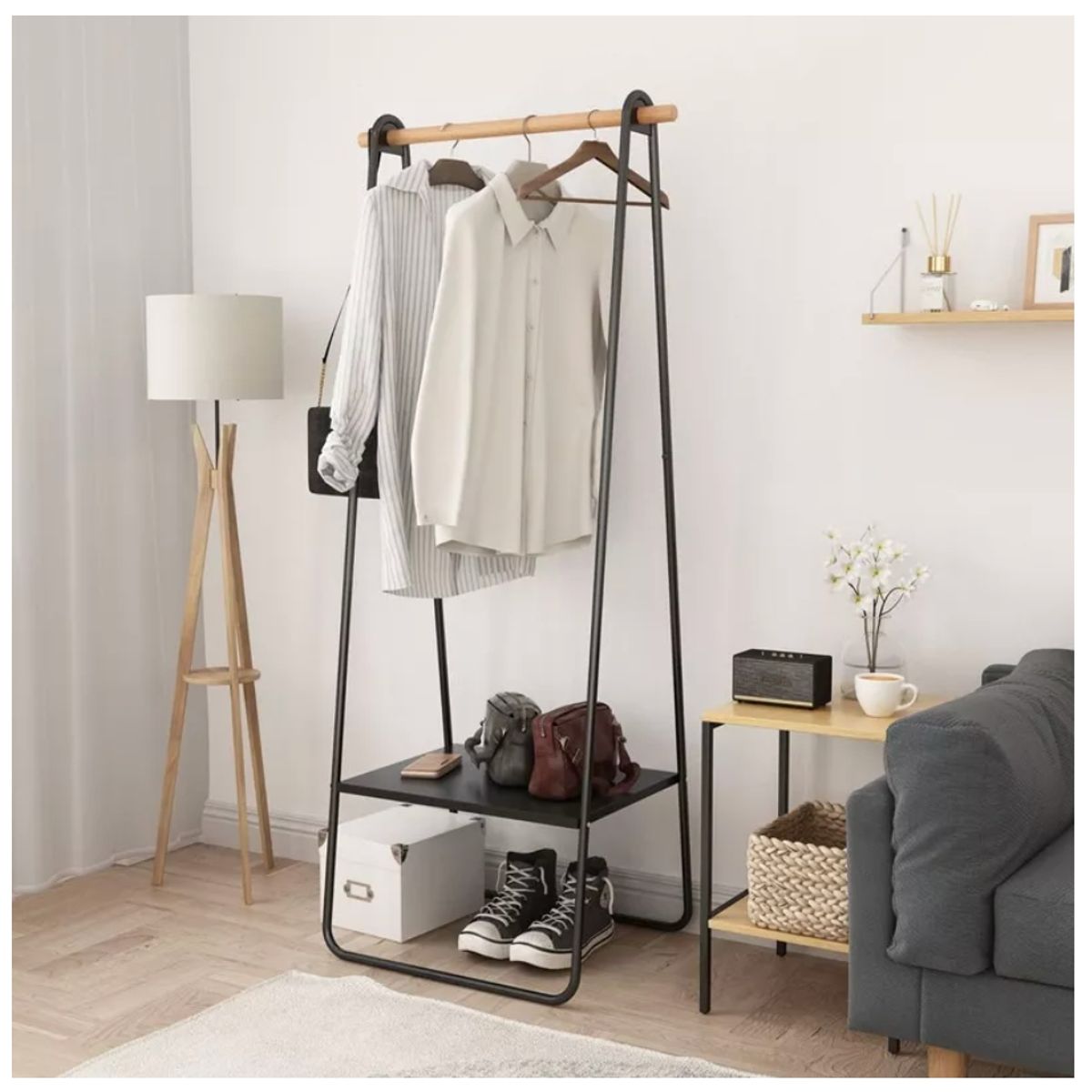 HOMER DESIGN - Perchero Organizador De Ropa Metal 158x40x53 Cm Con Repisa