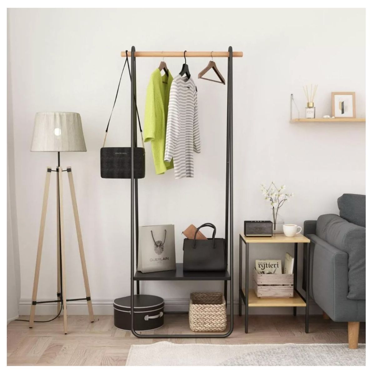 HOMER DESIGN - Perchero Organizador De Ropa Metal 158x40x53 Cm Con Repisa