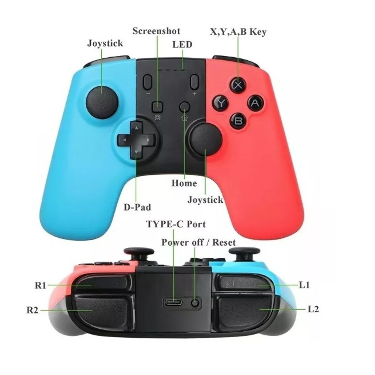 GENERICO - Control Gamepad Mando Compatible Nintendo Switch Inalámbrico Rojo Azul