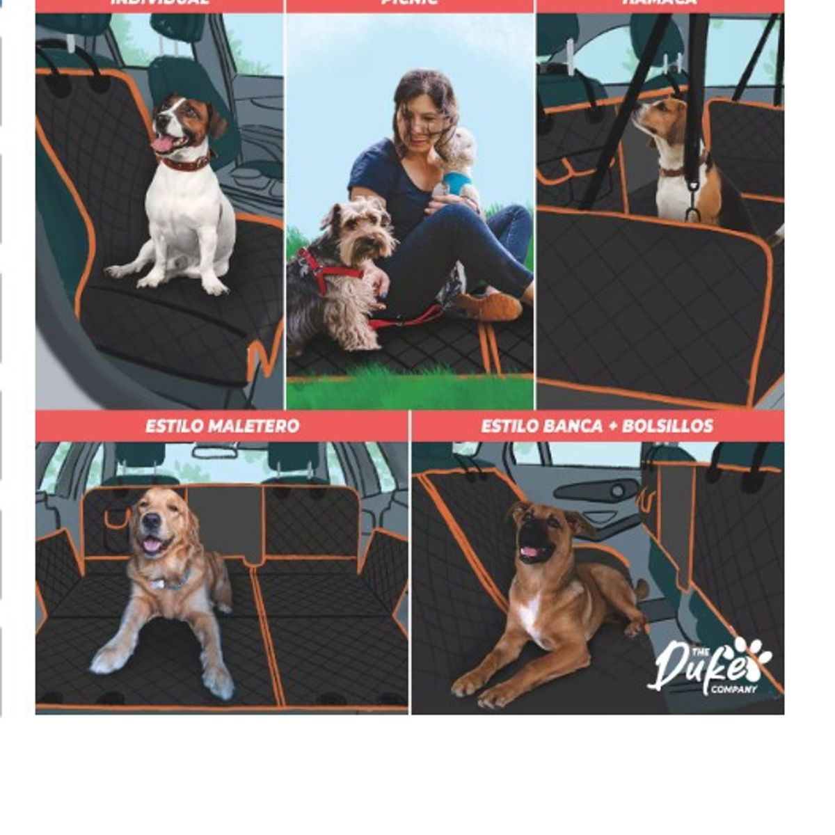 GENERICO - Cubre Asiento Auto Mascotas Funda Cobertor Duke 5 En 1 Adaptable a 5 Posiciones