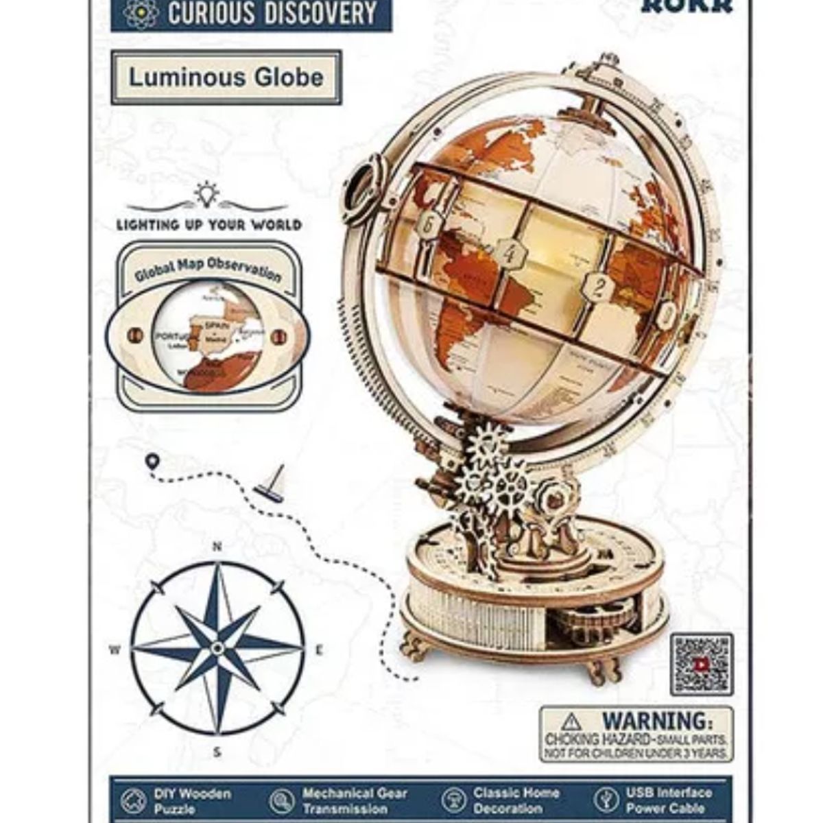 GENERICO - Globo Terraqueo Luminoso Stem Puzzle 3d Mecanizado Robotime