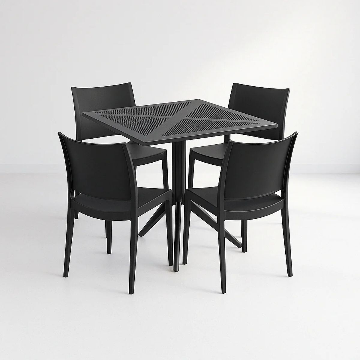 KLIK - Mesa restaurant 80x80 Polipropileno + 4 Sillas de Restaurante Negra